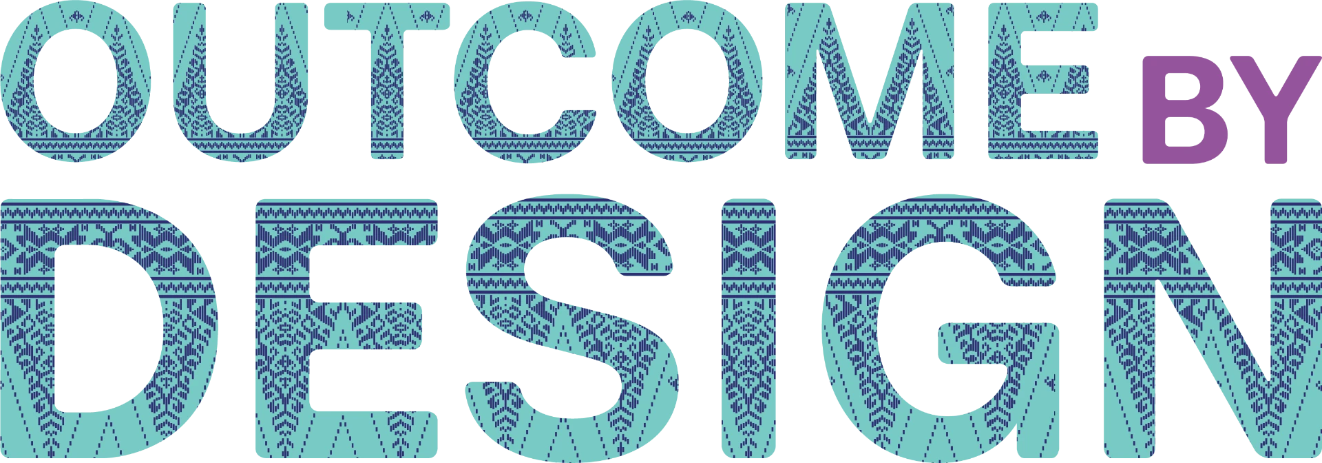 Outcome by Design — official summit logo with songket-patterned lettering